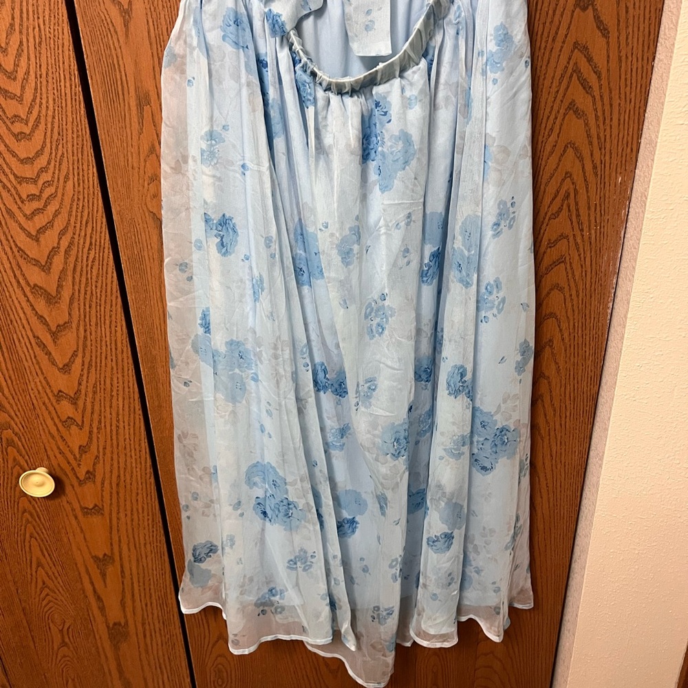 NWT Light Blue Lulus Loveliest Darling Dress XL Floral Ruffled Tie-Back Midi - Picture 15 of 16